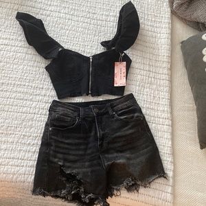 Denim crop top black xs